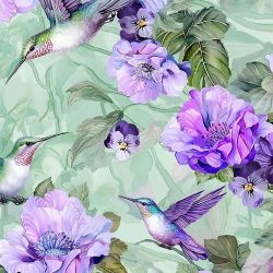 Timeless Treasures Hummingbirds Floral Fleur CD3500 sage